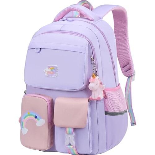 Korean fashion rainbow shoulder strap school bag for teenagers girls Childrens waterproof backpacks kids schoolbags mochilas