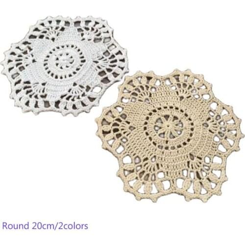 20CM Round Lace Cotton table place mat pad cloth crocheted placemat doilies cup drink coaster mug holder kitchen accessories