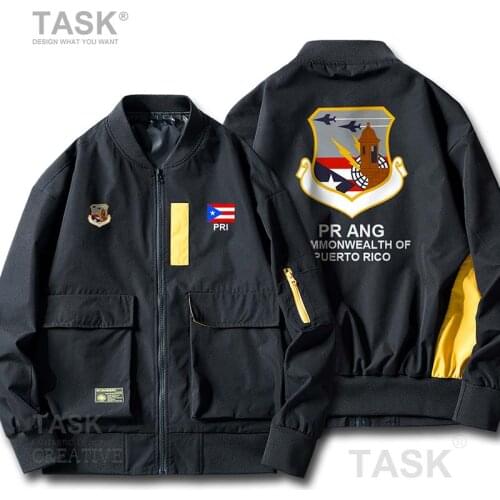 Military Army Jackets Air Force Puerto Rico Rican PRI Mens Bomber Zipper Jacket Casual Slim Fit Pilot Coat Streetwear Jackets