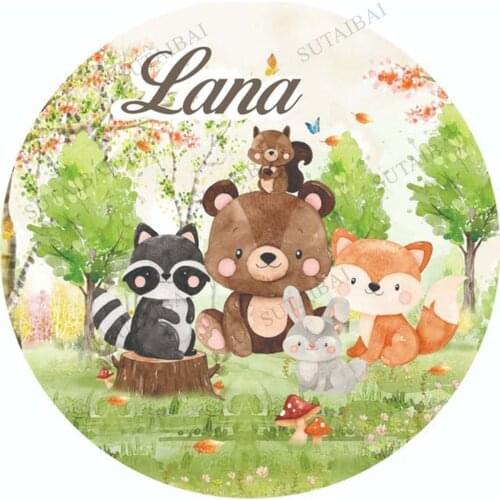 Forest Woodland Baby Animals Birthday Round Backdrop Banners Photography Custom Newborn 1 Year Background Stand Party Decor
