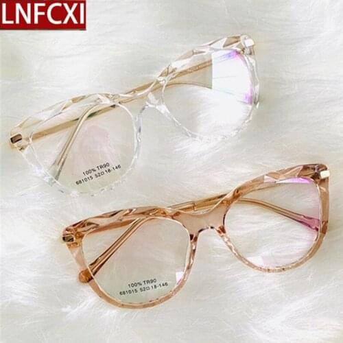 LNFCXI TR90 Womens Transparent Glasses Frames 2020 Metal Spring Leg Female Crystal Multi Section Eyeglasses Frames Oculos