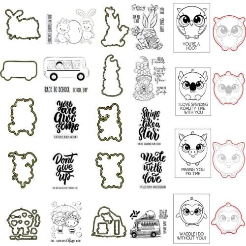 School Bus Don't Give Up Pig Lover Metal Cutting Dies Corresponding Clear Transparent Stamp For Card Album Making DIY Craft 2021