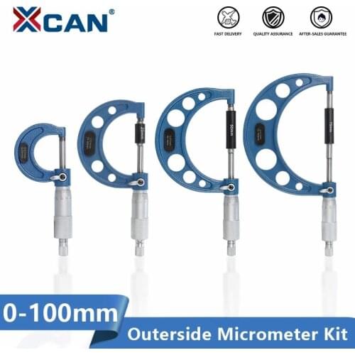 XCAN Micrometer Bearing Steel Outside Micrometer 4pcs 0-25/50/75/100mm Accuracy 0.01mm Outside Diameter Measuring Tool