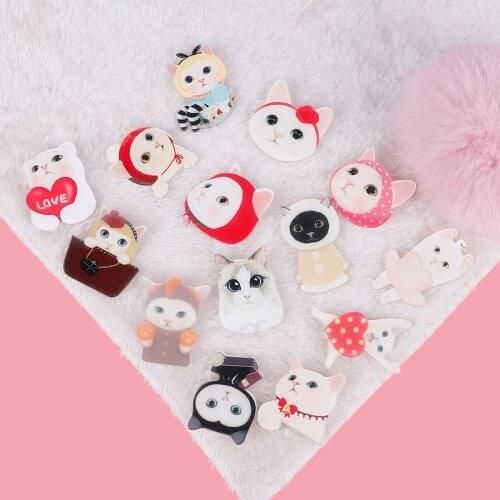 Cute Cartoon Cat Acrylic Brooches Badge for Women Girl Kids Cartoon Brooch Accessories Cute Pin Badges Clothes Decorative Button