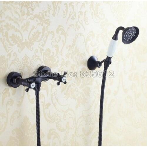 Wall Mounted Black Oil Rubbed Bronze Finish Bathroom Shower Faucet Ceramic Handheld Shower Mixer Taps Dual Cross Handle jam002