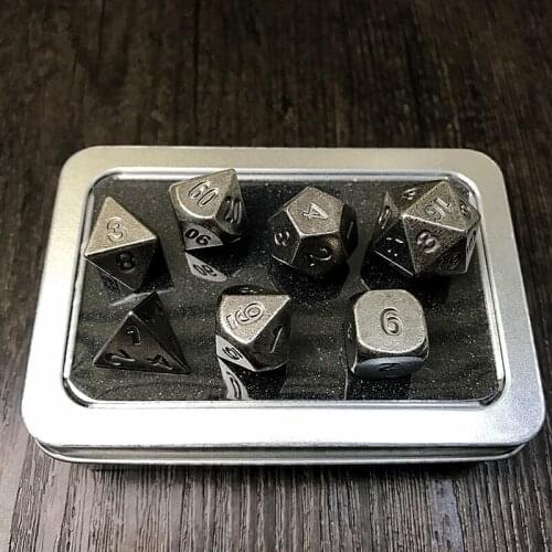 Newest Metallic 7pcs-Die Set of D4 D6 D8 D10 D% D12 D20 for Board Games Rpg Dados Playing,Old Style Silver Dice As Gift
