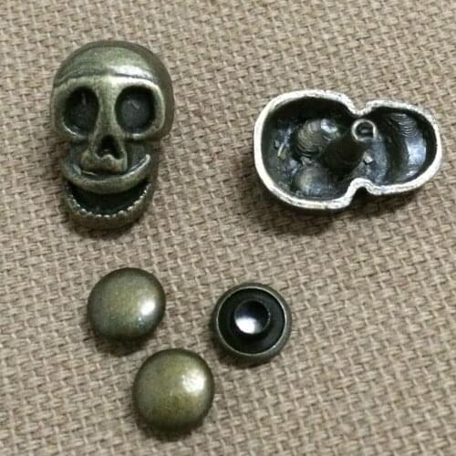 New 50PCS 11X17MM Antique Brass Skull Head Studs Rivet Punk Bronze Skull Spike Shoes Belt Bag Accessories Leather Craft