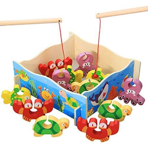 Montessori Educational Wooden Toys Wooden Fishing Parent-child interactive Toys Game Kids 3D Fish Toy Gift For Kids