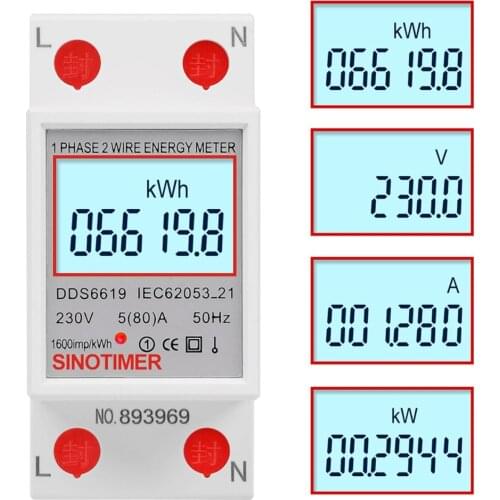 Single Phase Two Wire kWh AC 230V 50Hz LCD Digital Display Wattmeter Power Consumption Energy Electric Meter Electric Din Rail