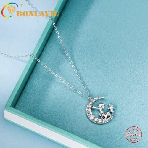 BONLAVIE Moon Little Prince Necklace 925 Perfect Sterling Silver Clavicle Chain Jewelry