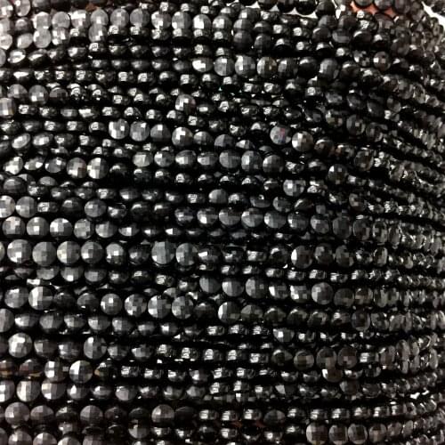 Genuine Natural Black Spinel Hand Cut Faceted Flat Coin Small Beads Necklaces or Bracelets 4mm 5mm 6mm 06161