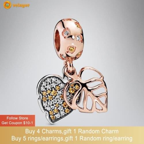 Volayer 925 Sterling Silver Beads Sparkling Leaves Dangle Charms fit Original Pandora Bracelets for Women Jewelry Making Gift