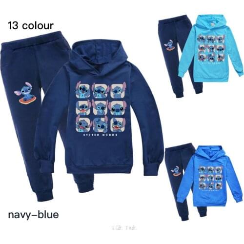 Stitch Cartoon Casual Sports Suit Long-sleeved Hoodie + Pants 2PCS Sets Spring Boys And Girls Models Teen Girl Clothes Outfits