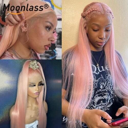 Pre Plucked Pink Straight Lace Front Wig Human Hair Brazilian Remy Bone Straight Human Hair Wig Transparent Lace Wigs For Women