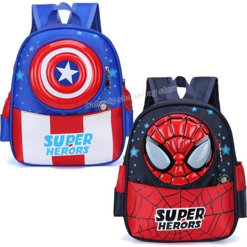 Mavel Kindergarten Backpack Spiderman Captain America Rucksack Toddler Boy 3D Cartoon Hard Shell Schoolbag Student Nylon Bookbag