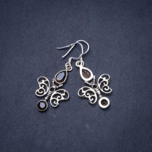 Natural Smoky Quartz Handmade Unique 925 Sterling Silver Earrings 1.5" Y1430