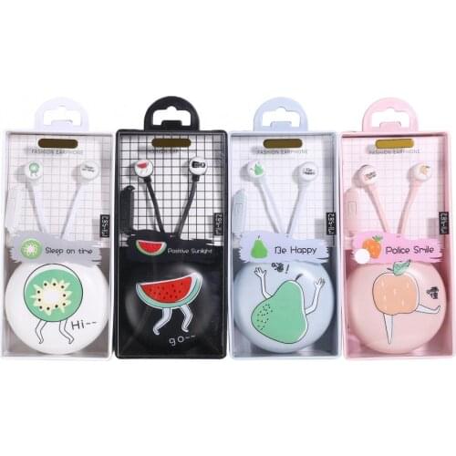 Sports Gaming Headset Universal Cartoon Fruit Pear Watermelon Pattern Wired Earphone with Microphone With earphone storage box