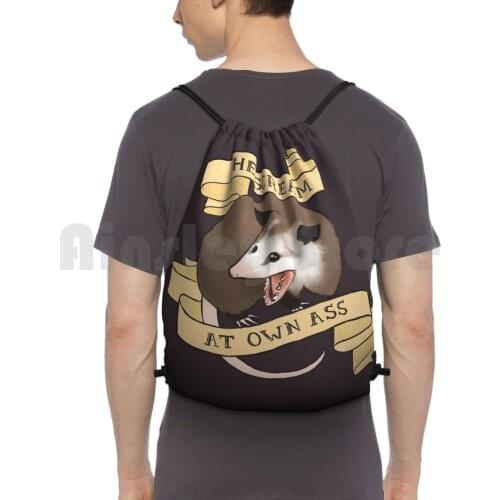 He Scream At Own Ass Backpack Drawstring Bags Gym Bag Waterproof Scream At Own Ass Possum Opossum Funny Tumblr Humour