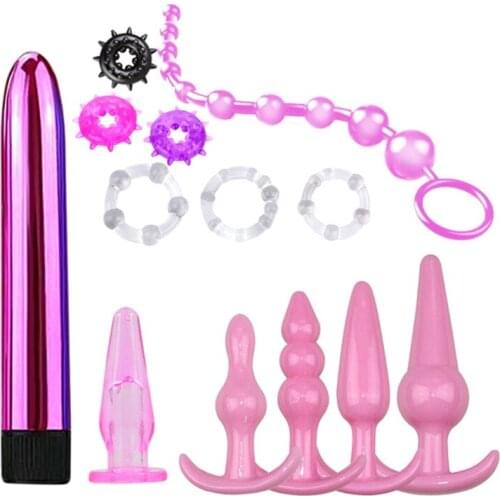 1set Vibrator Male Penile Lock Fine Ring Anal Plug Set Prostate Stimulation Anus Dilatation Butt Plug Masturbator Toy