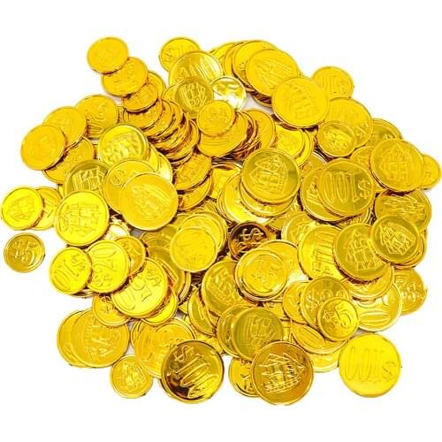 100Pcs Mixed Sized Gold Pirate Coins Plastic Treasure Party/Loot Bag Filler