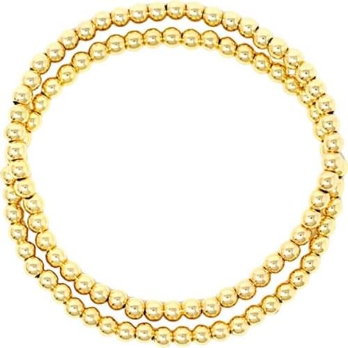 Women Teen Fashion Gold Silver Color Stainless Steel 2pcs Set Bracelets Natural Bead CCB Ball Stretchable Elastic Bracelet Gift