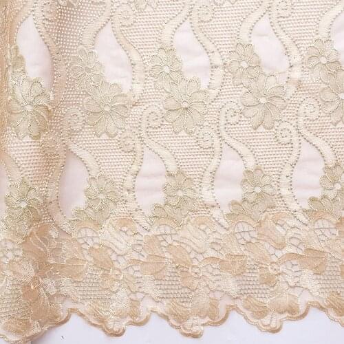 2019 Embroidered French Lace Fabric Stones Gold Water Soluble African Net Lace Fabric with Beads 5 Yards Nigerian Party Lace
