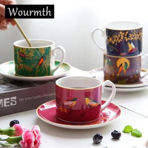 250ML, Fine Bone china Coffee cup and saucer Funny Fashion Little Bird Design cafe Coffee cup Set Large-capacity office Teacup