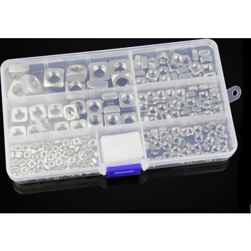 260pcs 304 Stainless Steel Square Nuts Set M3 M4 M5 M6 M8 M10 Right angle square nuts