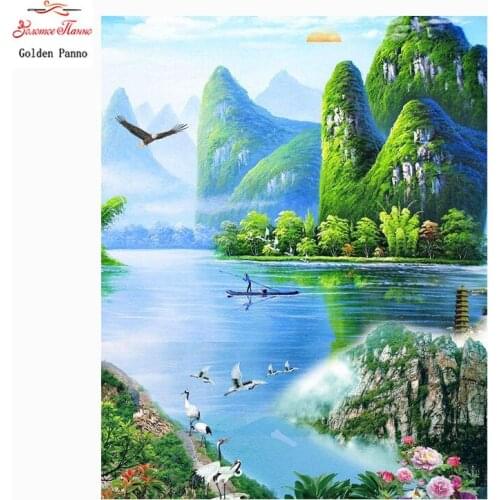 Golden Panno diamond painting Diamond embroidery full square 5d diy mosaic landscape nature picture by rhinestones home decor