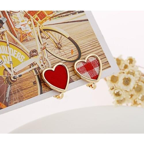 Asymmetric Red Small Heart Clip on Earrings Without Piercing for Women Charm Statement Earrings Ear Clips Jewelry