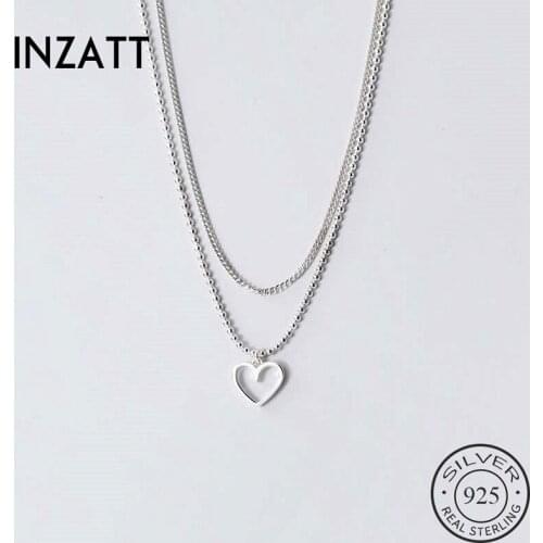 INZATT Real 925 Sterling Silver Hollow Heart Pendant Choker Necklace For Fashion Women Party Fine Jewelry Cute Accessories