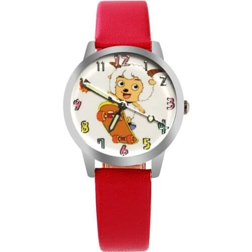 Kids Clock boys girls Students watch cute cartoon sheep leather childrens watch casual quartz Wristwatches Waterproof Relogio