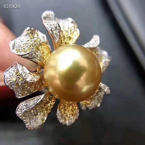 D722 Pearl Ring Fine Jewelry 925 Sterling Silver Round 11-12mm Fresh Water Golden Pearls Rings for Women Fine Presents