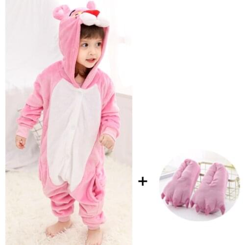 Kids Pink Panther Kigurumi Onesie Animal Pajamas Baby Cartoon Slippers One-Piece Pyjamas Cosplay Children Jumpsuit Sleepwear