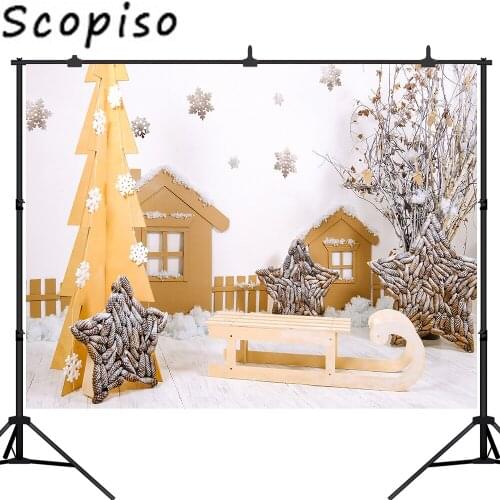 Scopiso photophone backgrounds Christmas winter snow tree house sled stars children photography photobooth photocall backdrop