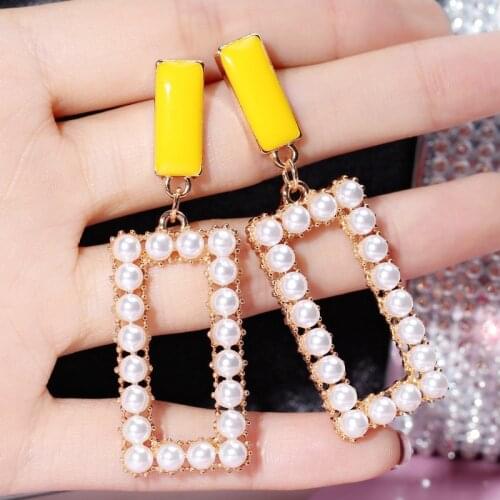 Geometric Pearl Earrings Fashion Exaggerated Fashion Yellow Korean Temperament Earrings Ladies Boucle Oreille Femme