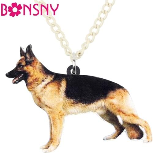 Bonsny Acrylic Standing German Shepherd Dog Necklace Pendant Collier Fashion Animal Jewelry For Women Girls Pet Lovers Wholesale