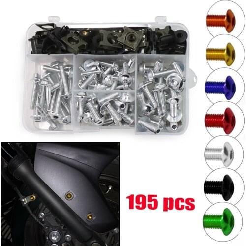 195PCS/Set Motorcycle Full Fairing Bolts Fasteners Kit Aluminum M5 M6 Bodywork Screws Nut Set For Yamaha Kawasaki Honda BMW