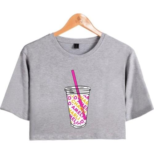 Ice Coffee Splatter Crop top T-shrit Charli D'Amelio T Shirt Girl Sexy charli damelio merch O-neck Crop Short T-shirts New Tops