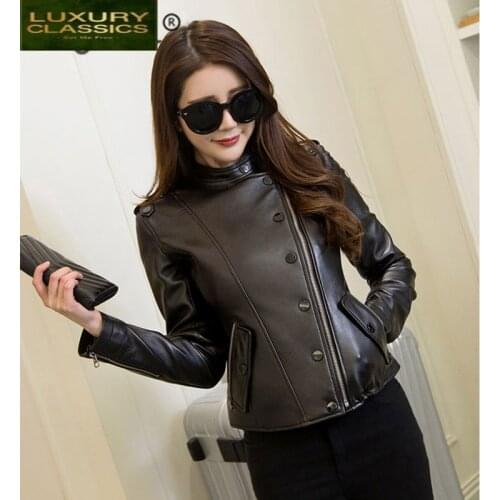 100% Real Leather Streetwear Coat Female Natural Sheepskin Coat Women Moto Genuine Leather Jacket Winter Autumn Coats L-1