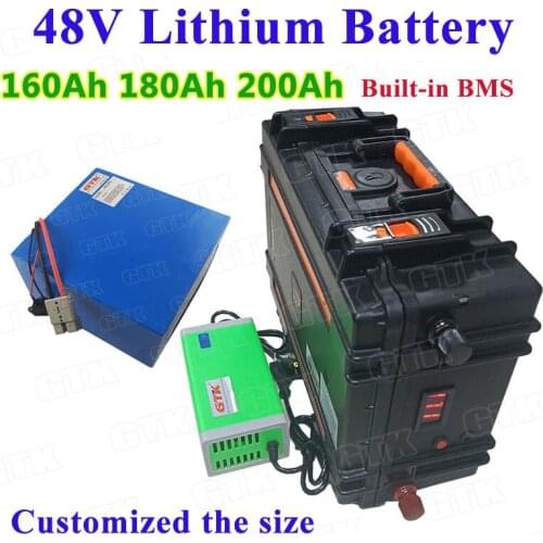 Lithium 48V 160Ah 180Ah 200Ah li ion battery pack with BMS for 5000w motorhome electric car solar energy+20A charger