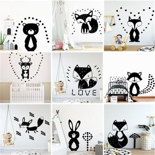 Cartoon Wall sticker Nordic Style Forest Animals fox bear Decals For Childrens Room Decoration decals Bedroom decor Vinyl Mural