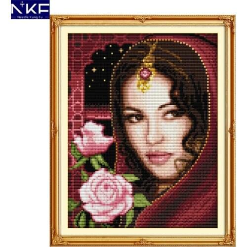 NKF The Indian Beauty Cross Stitching Painting DIY Needlework Cross Stitch Kits for Embroidery Home Decoration Cross-stitch Set