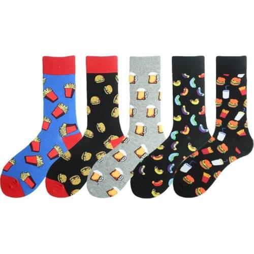 11 Patterns Funny Men Food Beer Hot Dog Hamburger Ice Cream Crew Cotton Male Happy Socks Street Skateboard Boys Harajuku Sox