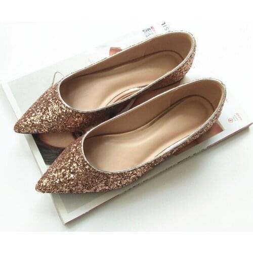 2018 autumn new sequined womens shoes wedding shoes pointed single flat silver brides shoes maid of honor girls' shoes