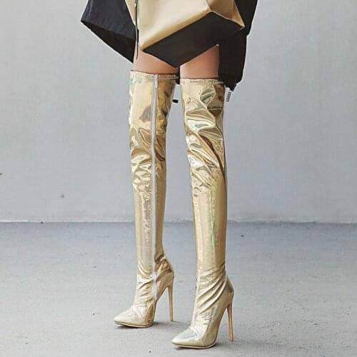 New Autumn Winter Ladies Over The Knee Boots Fashion Color Microfiber Boots Female Sexy Stiletto Heel Large Size Zipper Shoes