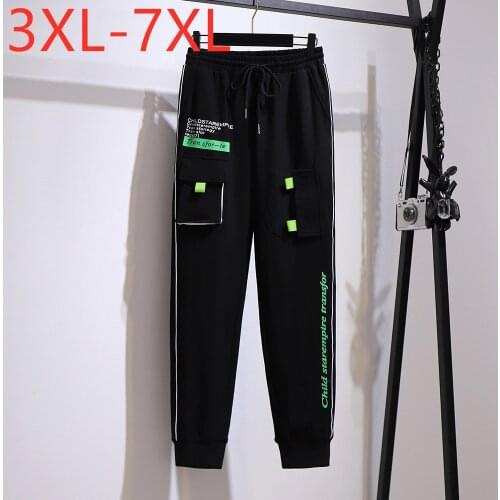 New ladies autumn winter plus size sports pants for women large loose casual cotton pocket black trousers 3XL 4XL 5XL 6XL 7XL
