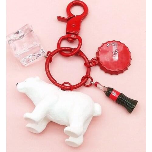 New Polar Bear Ice Cube Keychain Pendant cola Bottle Animal Car Key Chain Charm Bag Pendant Fashion Gift Key Rings K4219