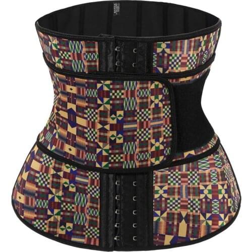 New Style Women African Printing One Belt Weight Lose Fat Burning Waist Slimming Compression 9 Steel Bones Latex Waist Trainer