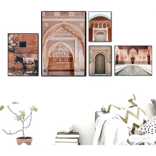 Morocco Door Nordic Posters and Prints Islamic Style Art Wall Pictures for Living Room Decor Black Metal Organic GlassFramed